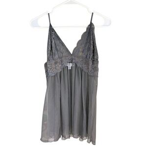In Bloom By Jonquil Sheer Black Babydoll Slip Womens Size M Mesh Floral Lace